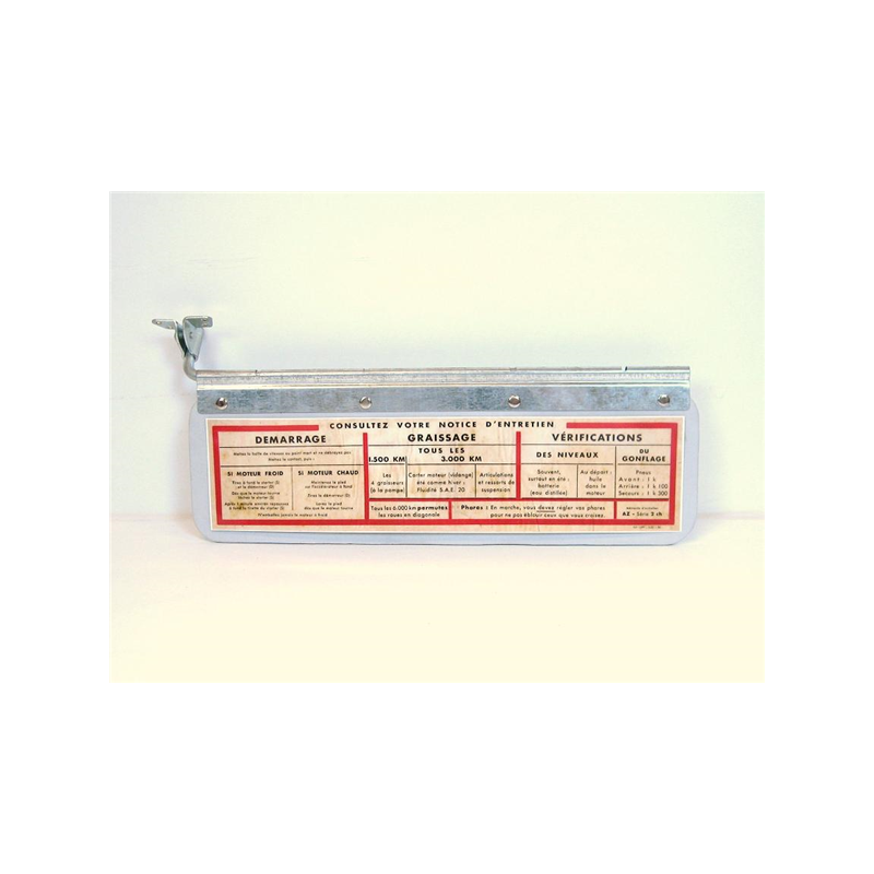 Pare soleil 2CV -06/59 avec notice d'entretien