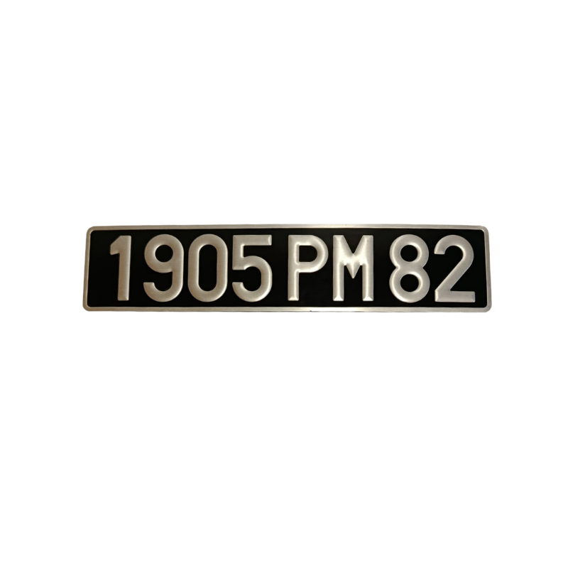 Plaque minéralogique retro avant rectangulaire alu fond noir 45.5x10