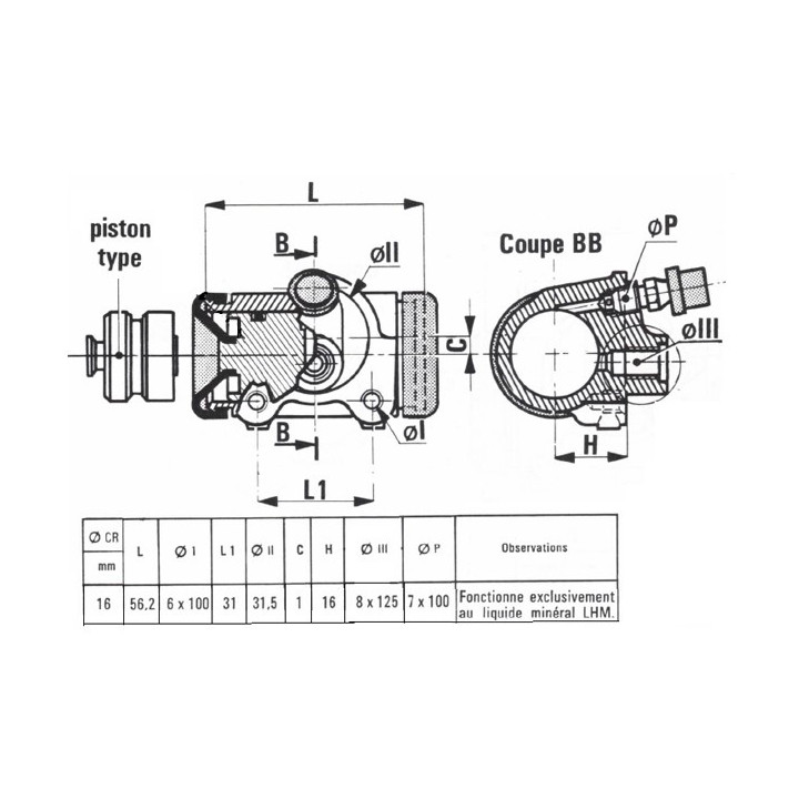 Cylindre de roue AR Ø 10 LHM
