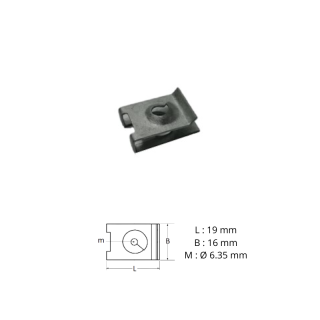 Ecrou pince pour vis tôle Ø6.35 19x16mm