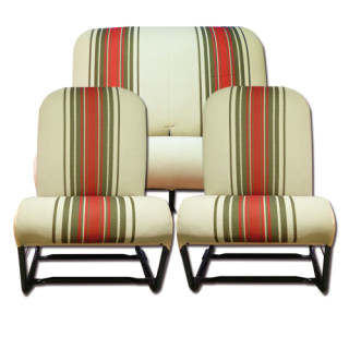 Garnitures 2 sièges symétriques + 1 banquette beige rayé rouge 2CV Dyane