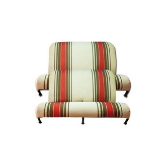 Garniture banquette AV + banquette AR Dyane rabattable beige rayé rouge