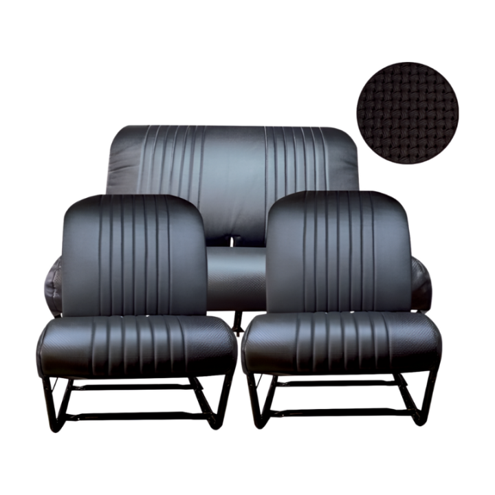 Sièges AV symétriques + banquette AR complet skaï noir perforé