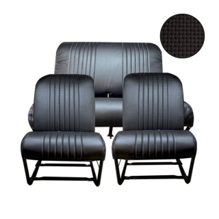 Sièges AV asymétriques + banquette AR complet skaï noir perforé