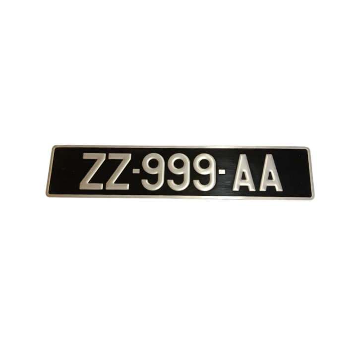 Plaque minéralogique retro arrière rectangulaire alu fond noir 52x11