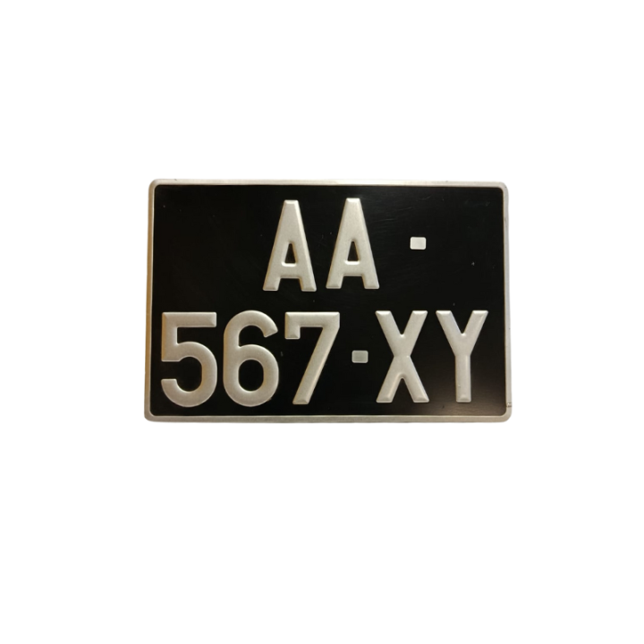 Plaque minéralogique retro avant ou arrière rectangulaire alu fond noir 27.5x20