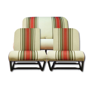 Garnitures 2 sièges asymétriques + 1 banquette beige rayé rouge 2CV Dyane