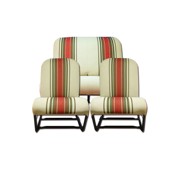 Garnitures 2 sièges symétriques + 1 banquette beige rayé rouge 2CV Dyane