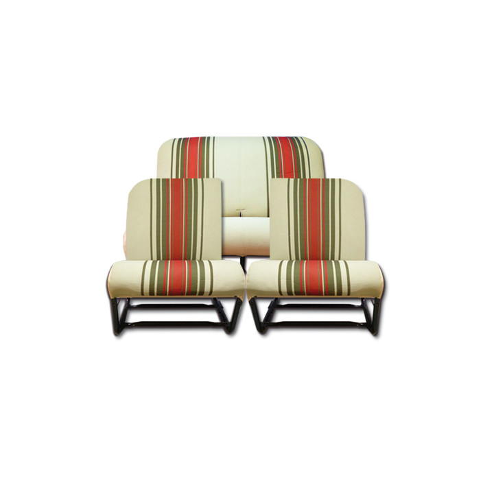 Garnitures 2 sièges asymétriques + 1 banquette beige rayé rouge 2CV Dyane