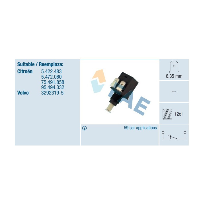 Contacteur STOP 12V broches plates