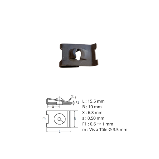 Ecrou pince pour vis tôle Ø3.5 15.5mmx10mm